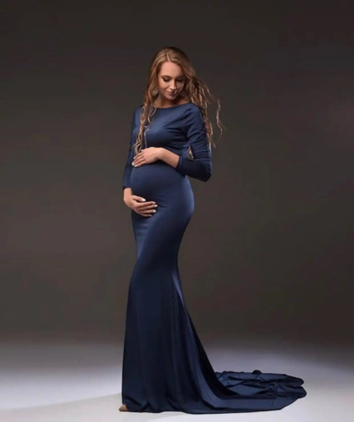 New Long Sleeve Maternity Dresses Fitted Pregnancy Dress Photo Shoot Maxi Maternity Baby Shower Photography Mermaid Gown