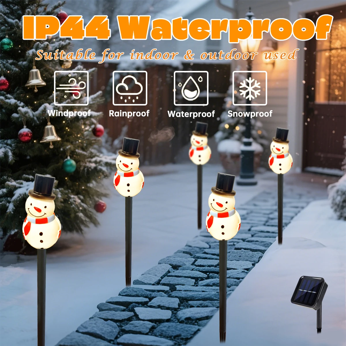 Pop 5pcs/set Snowman With Black Hat And Long Nose Solar Powered Garden Outdoor Stake Light Suitable For Park Yard Patio Lawn Dec