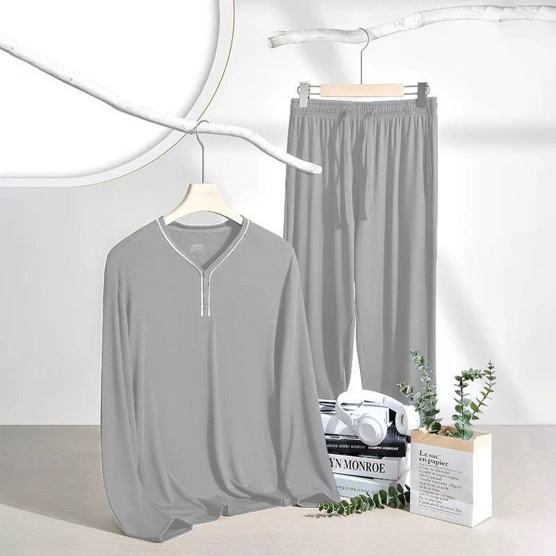 autumn New style gentleman lazy Simple style Pajama set Loose plus size Long-sleeved trousers Can be worn outside loungewear