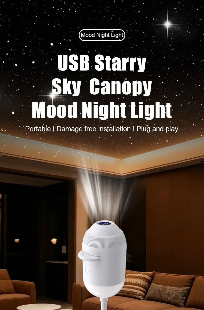 Explosives USB-Sternenhimmel-Projektionslicht für Autoinnenraum, Zuhause, Schlafzimmer, Nachtlicht, Romantisches Galaxie-Atmosphärenlicht – Detail 1