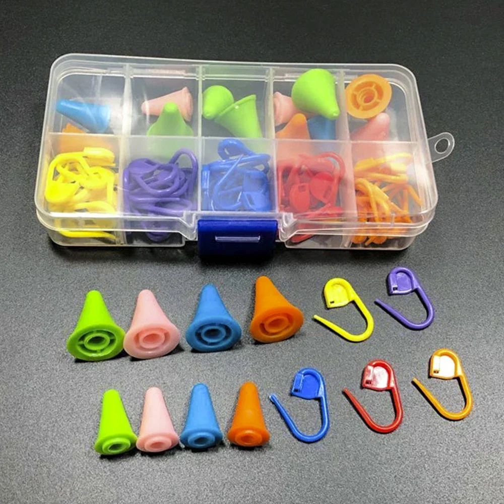 80pcs/box Multicolor Knitting Crochet Locking Stitch Markers 2 Sizes Needles Point Protectors/Stoppers Tip Cap Sewing Acessories