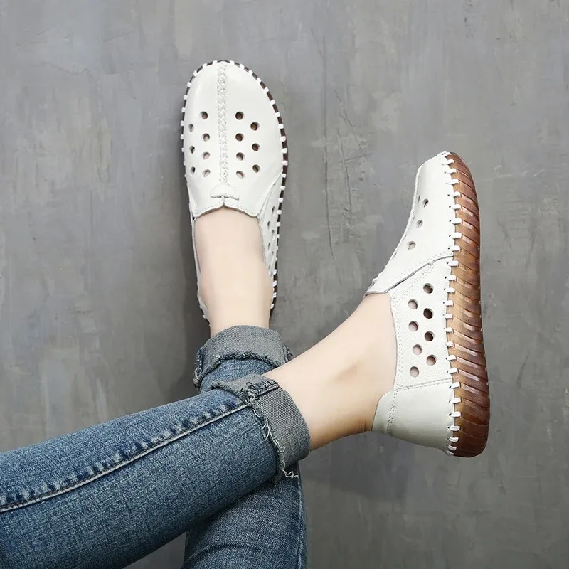 Neue Vintage-Pumps mit plissierter Schleife, Damen-Keilabsatzschuhe, flache Schuhe aus echtem Leder, handgefertigte Slip-On-Loafer für Damen, Retro-Hochzeitsschuhe in Rot. – Detail 33