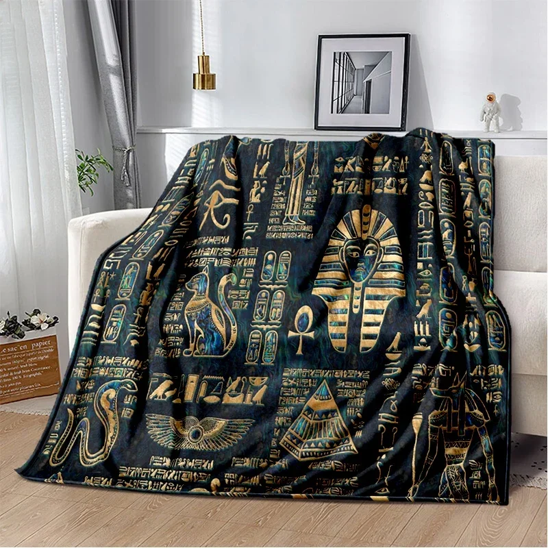 Ancient Egypt Blanket Mysterious Symbol Scarab Throw Blanket Soft Cover Eye of Horus Lightweight Warm Blankets for Gifts ，Custom