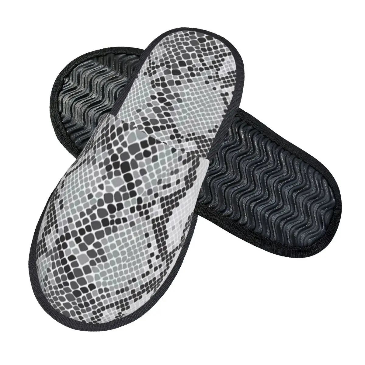 Custom Gray Snake Skin Animal Print Slippers Memory Foam Warm Soft Women House Slipper Indoor Cozy Shoes