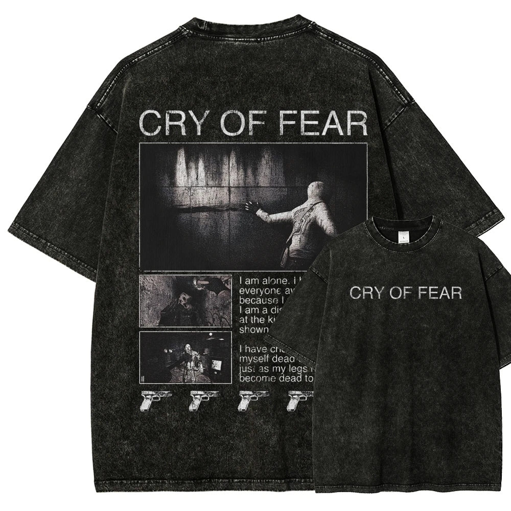 Camiseta lavada Cry of Fear, nuevo modelo, ropa con personalidad para amantes del anime, ropa de gran tamaño para todo el año, producto unisex popular para parejas
