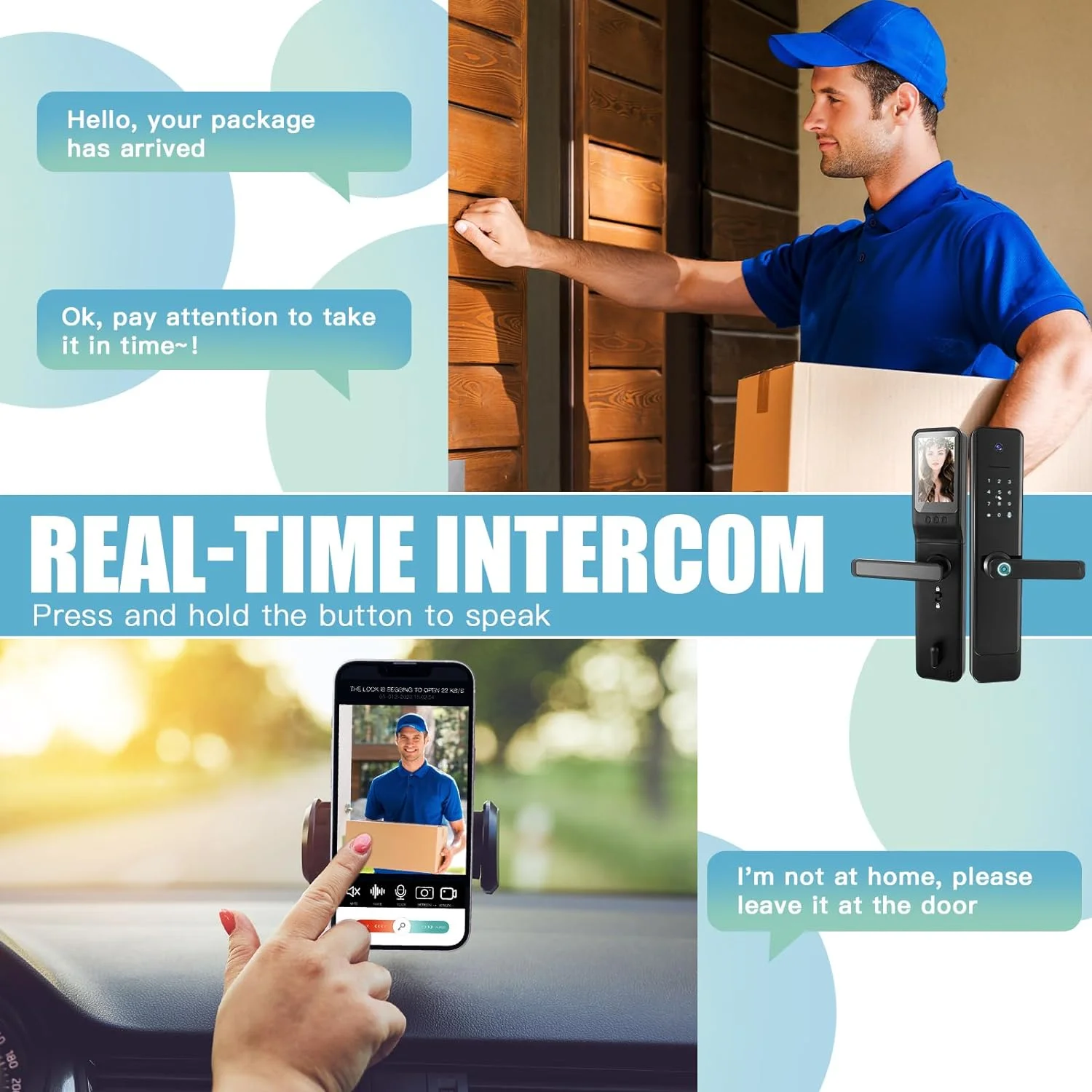 Smart Real-Time Video Call Camera Fingerprint Lock With Big Screen Digital Viewer 6068 Mortise