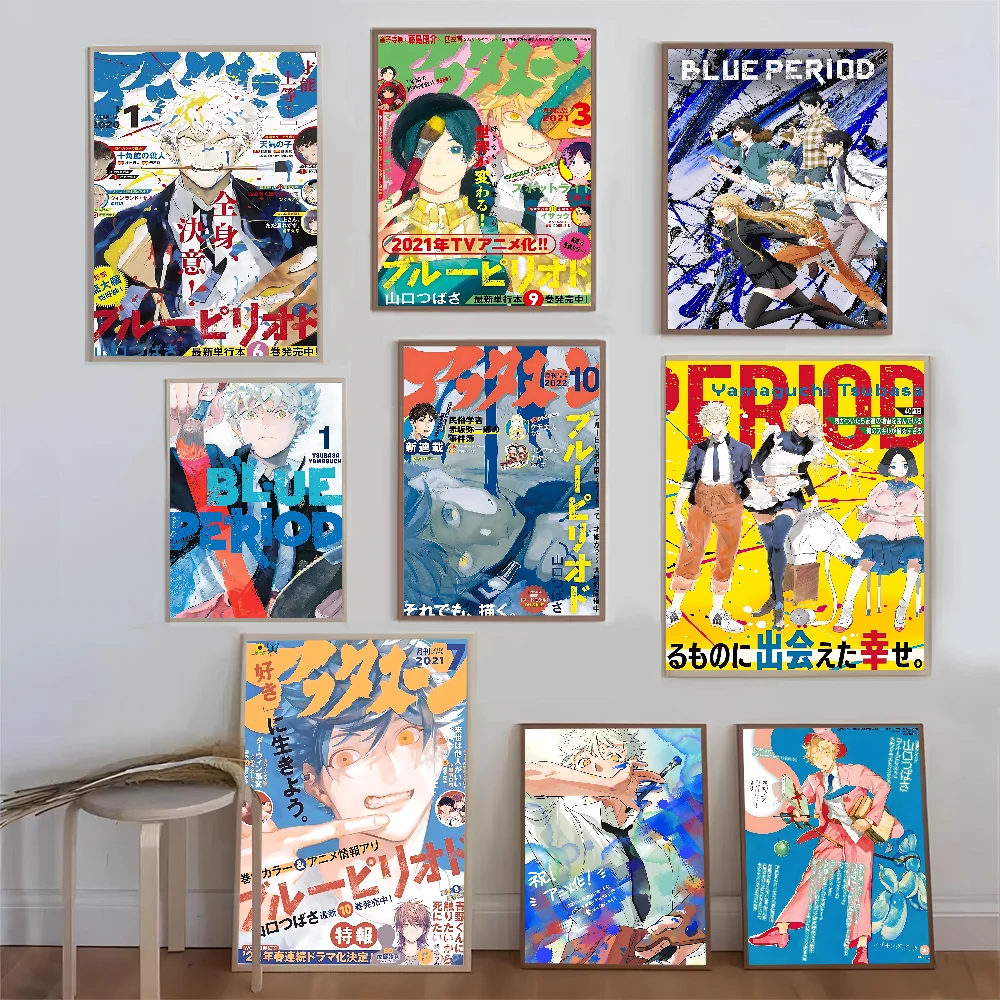 

Anime Blue Period Vintage Posters Sticky Retro Kraft Paper Sticker DIY Room Bar Cafe Kawaii Room Decor