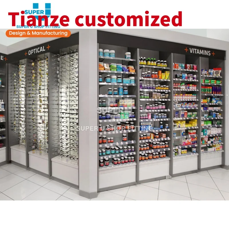 

(customized)Modern Chemist Shop Interior Shelving Display Design Medicine Interior Medical Display Shelves Cabinets Pharmacy Int