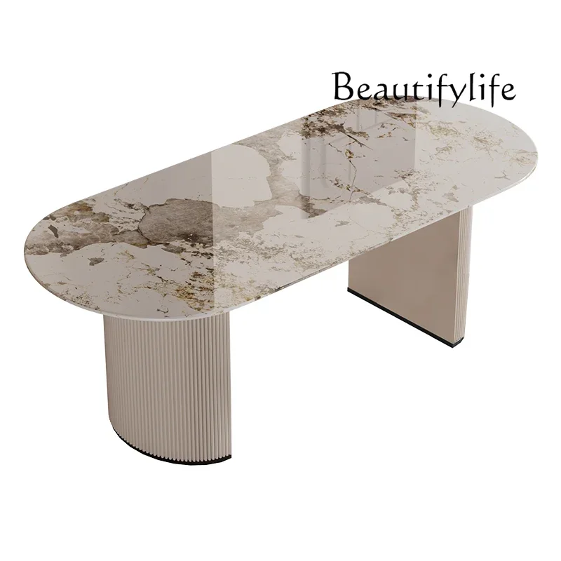 Nordic Cream Wind Slate Dining Table Oval Household Simple Dining Table