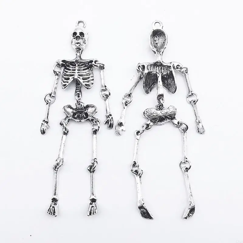 57QA DIY-Anhänger aus Legierung mit Vintage-Skelett-Design, perfekte Halloween-Totenkopf-Dekoration für Mottopartys und – Detail 3