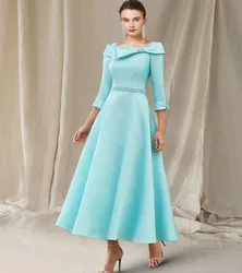 Elegante vestido verde menta De línea a para madre De la novia con lazo, cuello Bateau, longitud hasta el tobillo, satén, vestidos De fiesta para invitados