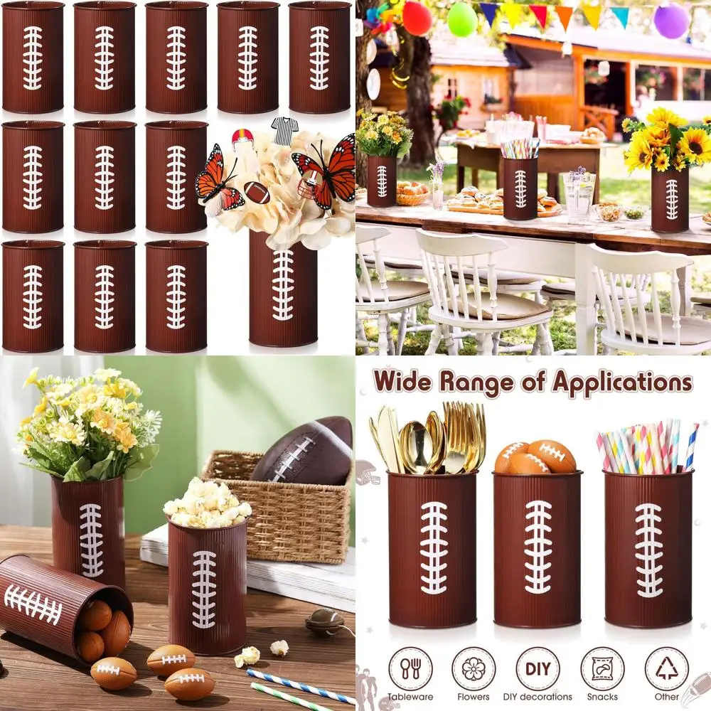 

Set of 12 Galvanized Metal Vases for Football Themed Party Decorations and Kitchen Accessories