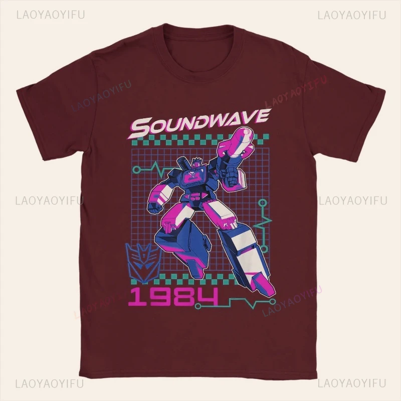 تي شيرت رجالي عتيق من Fun Transformers Soundwave 1984 100% قطن بأكمام قصيرة فريد من نوعه يسمح بالتهوية وبسيط برقبة مستديرة