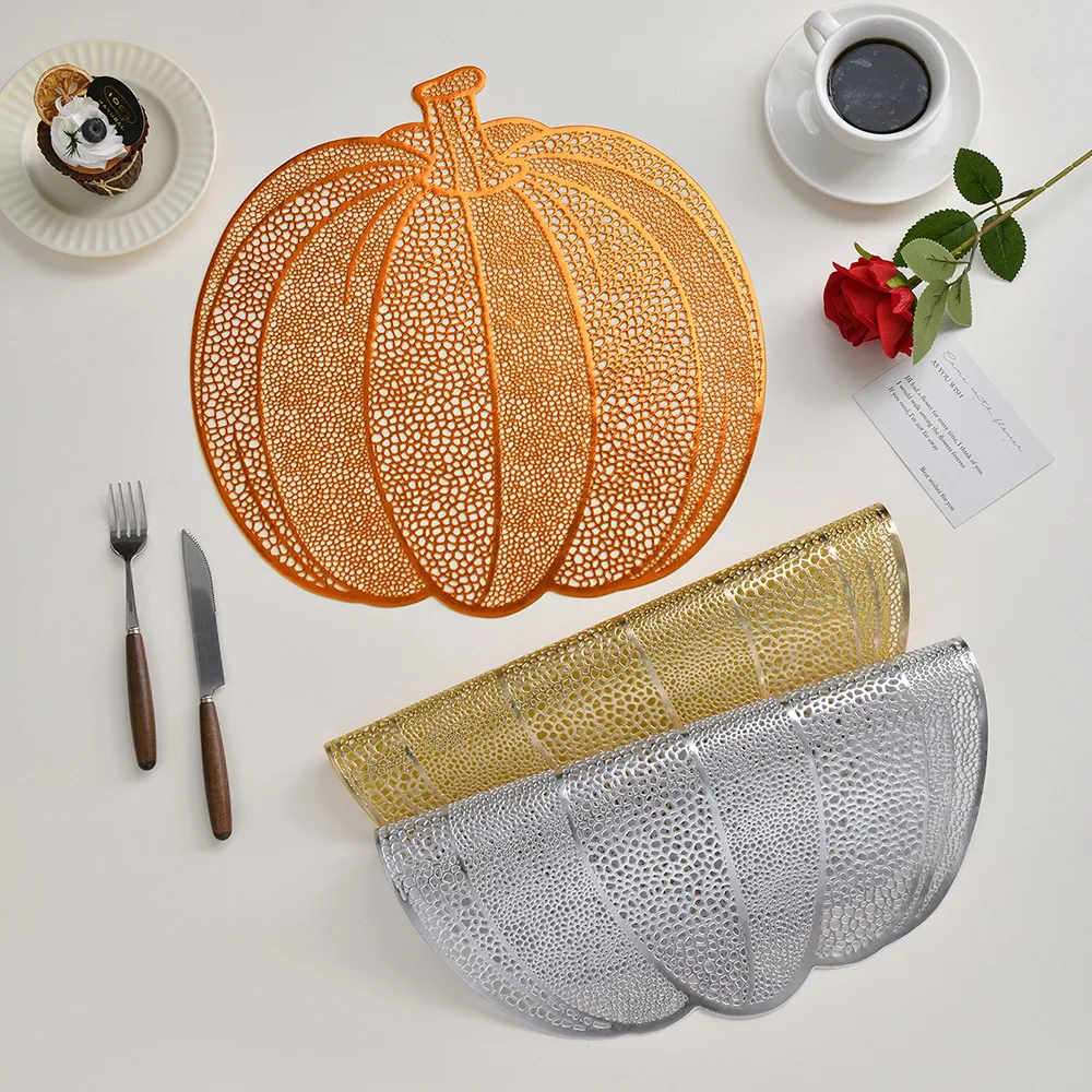 38cm Hollow Pumpkin Placemats PVC Pumpkin Table Mat Heat Resistant for Kitchen Table Dining Non-Slip Decor Kitchenware Placemat