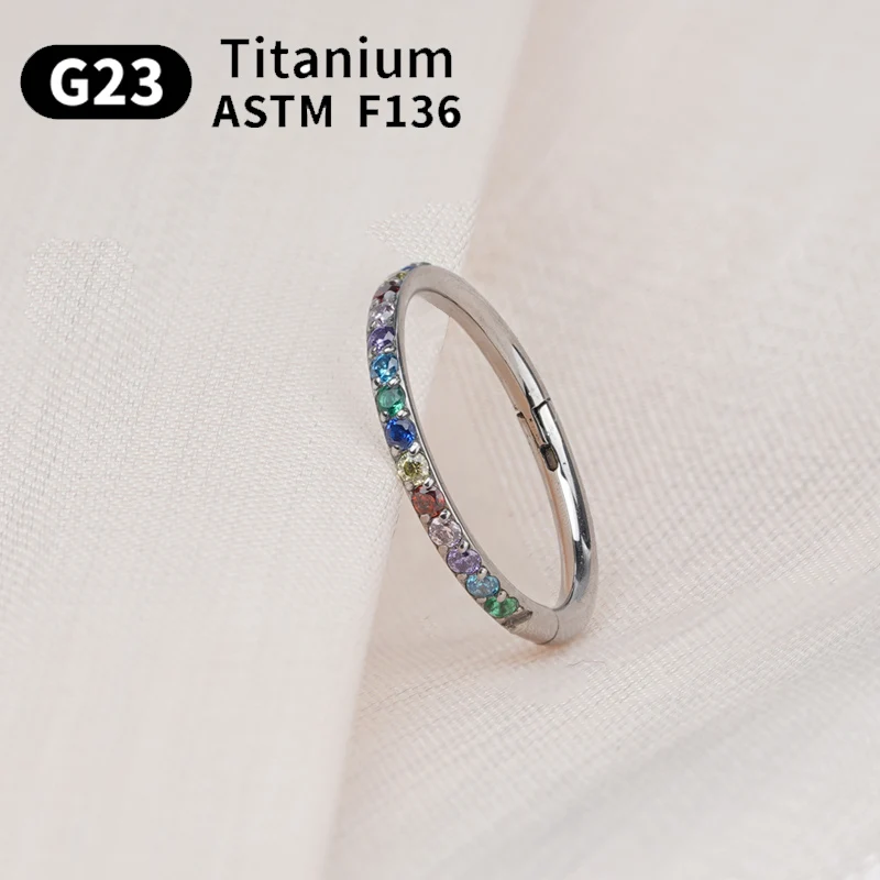 1/10 Stück G23 Titan Nasenring für Frauen Kleines Nasenseptum Knorpel Hoop Ohrring Piercing 16 Gramm vorne eingelegtes CZ-Scharnier – Detail 7
