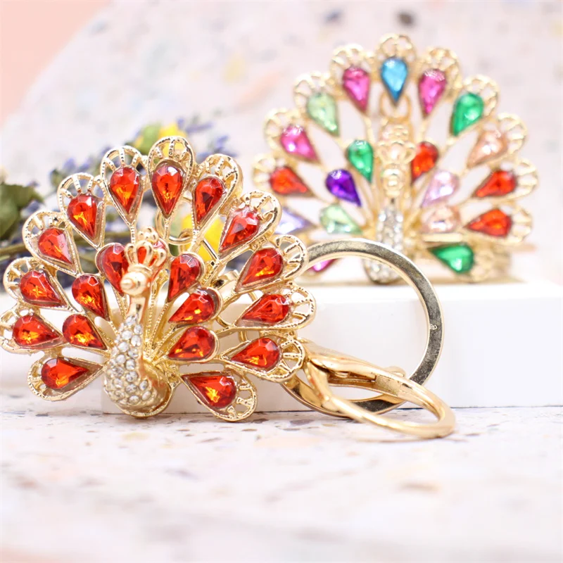 New Creative Keychain Rhinestone Alloy Peacock Retro Keychain Pendant Factory Straight Sale