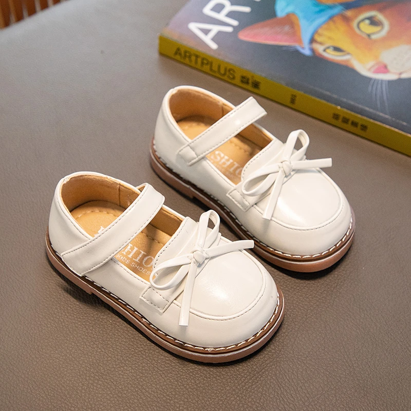 Zapatos de princesa con lazo para niñas pequeñas, zapatos de cuero informales, zapatos Mary Jane para bebés de 3 a 6 años, primavera y otoño