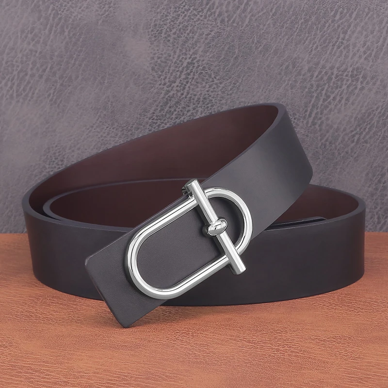 Personality Slide Buckle 3.8cm Cowskin Wide Luxury Strap Men Belts Genuine Leather  Designer Golden Jeans Casual Waistband