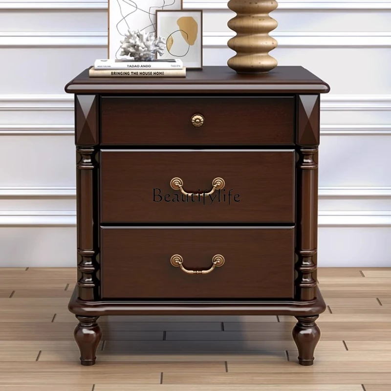 

American all-solid wood bedside table, locker, side cabinet, bedroom furniture, simple and environmentally friendly logs
