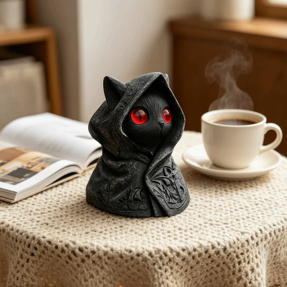 Gifts 3D Printed Cat Sculpture Decoration Gothic Mystical Cat Statue Hooded Cloak Cat Ornaments Collectible
