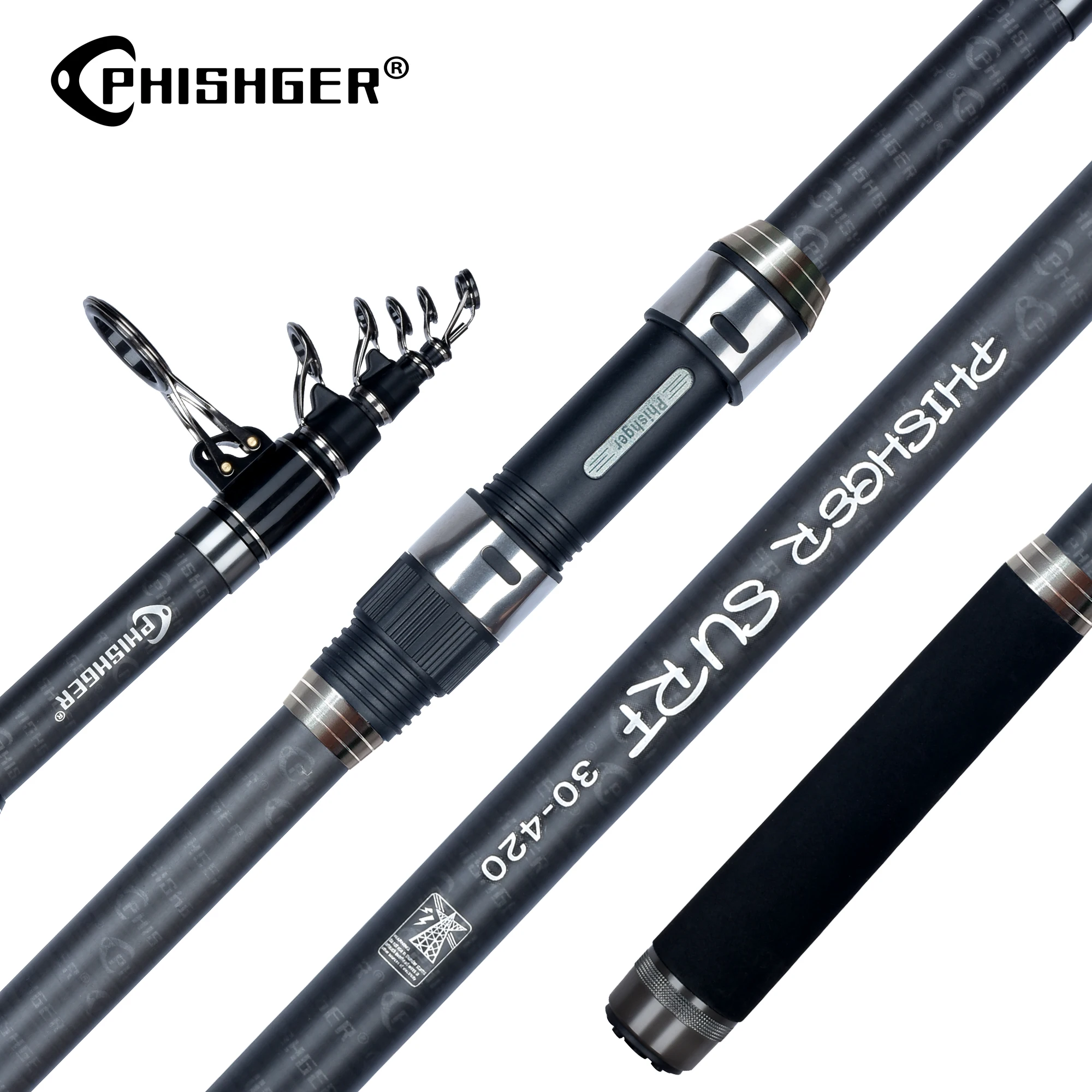 PHISHGER Telescopic Surf Spinning Rod 3.6/4.2/4.5/5.0/5.3m Power80-150g 30T Carbon Travel Surfcasting Shore Casting Fishing Pole