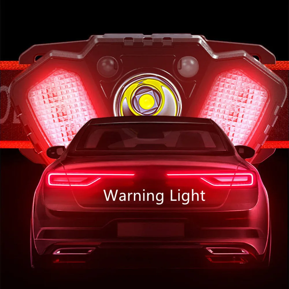 High Power Smart LED Headlights 5 Modes Headlamp Waterproof Running LED Red Light Fishing Warning Night Light With Sensor