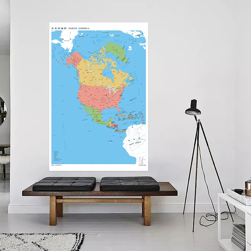 420*594mm North America Map Chinese Language Wall Art Decor Poster Canvas Painting Office School Study Supplies Decoration