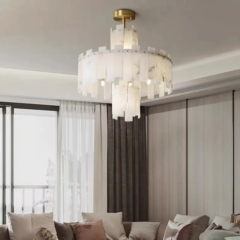 Postmodern LED Natural Marble Pendant Light Home Decor Elegant Suspension Luminaire Lustre Living Room Villa Chandelier