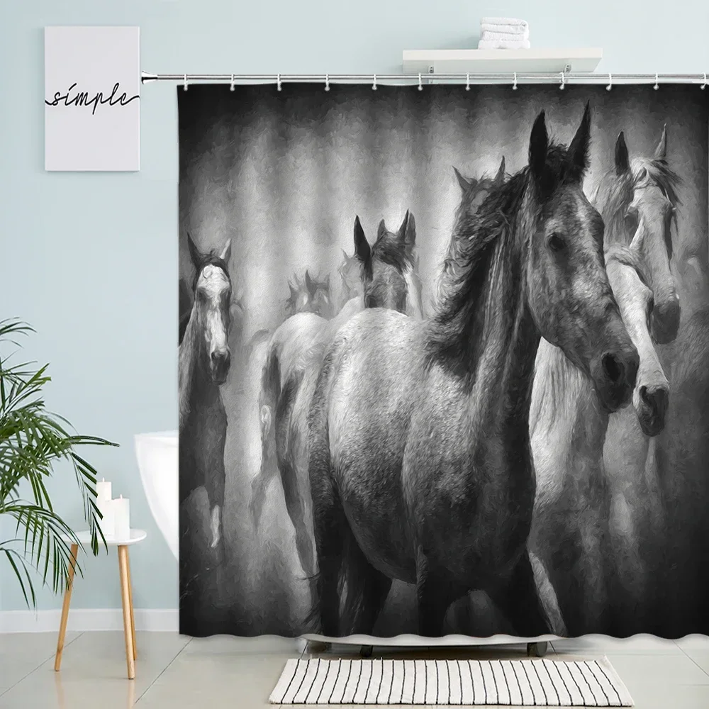 Horse Shower Curtains Beach Farm Animals Modern Polyester Fabric Home Bathtub Decor Bathroom Curtain Sets With Hooks Brown Black