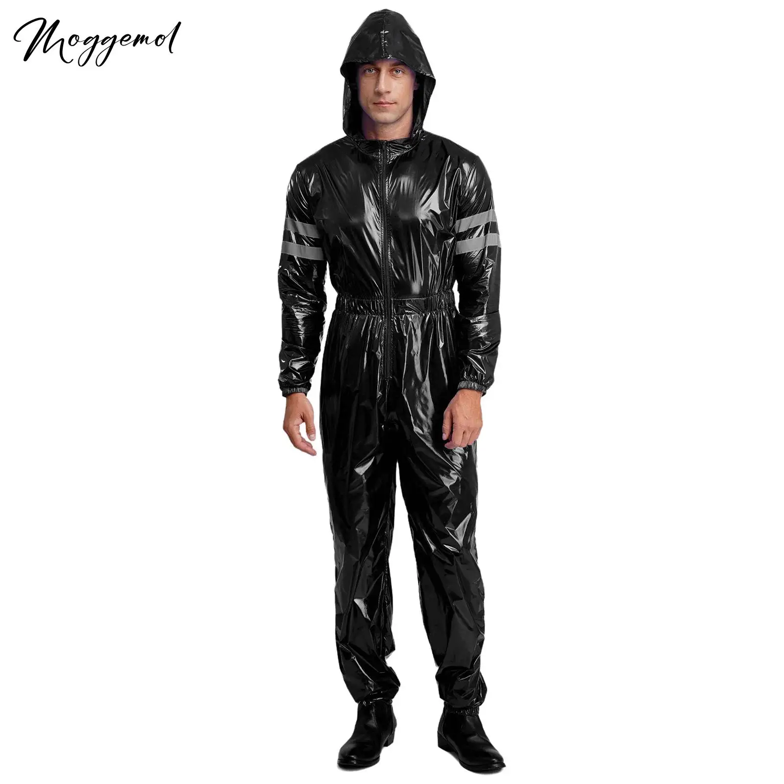 

Мужской заводской водостойкий комбинезон, светоотражающие полоски высокой видимости, длинные рукава, эластичная талия, передняя молния, комбинезон с капюшоном