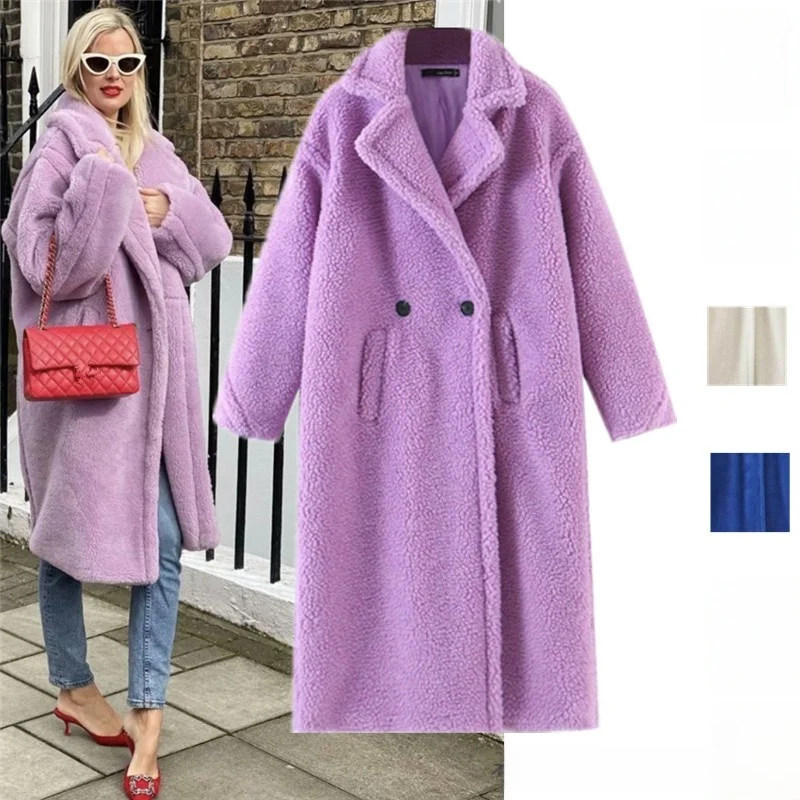 

Faionable Thiened Long Sve Coat Women's Street Sle Pure Color Button Closure Loose Fit Mid-Length Plu Outerwear