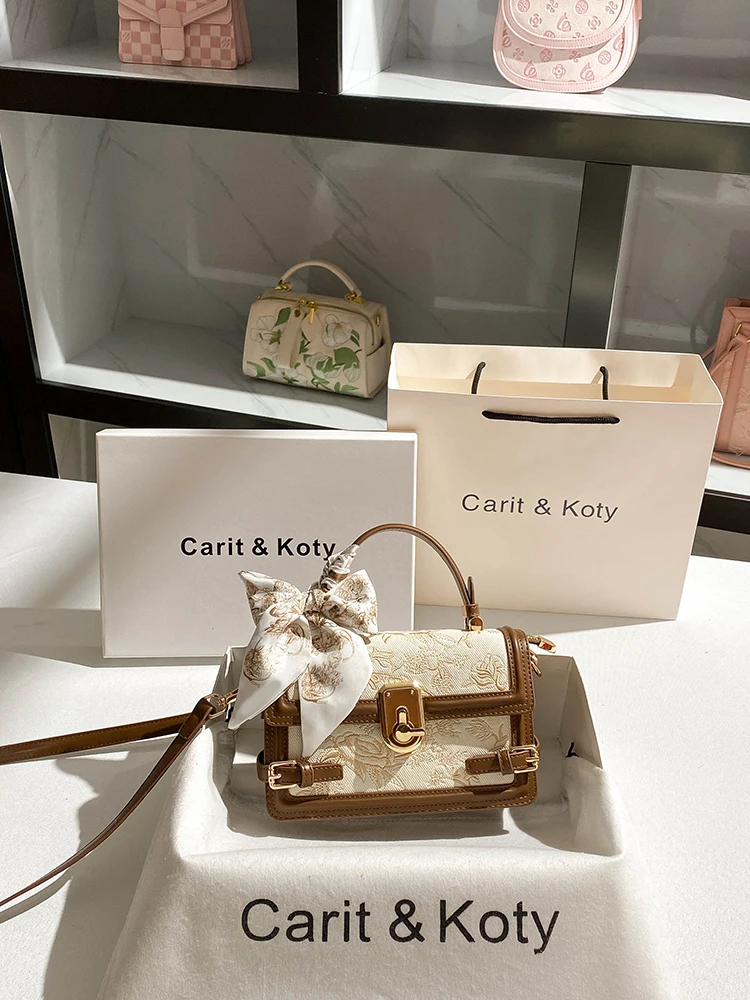 

Vintage and New Fashion Square Handbag with Floral Embroidery Pattern and Scarves Women Popular and Classic Shoulder Bag