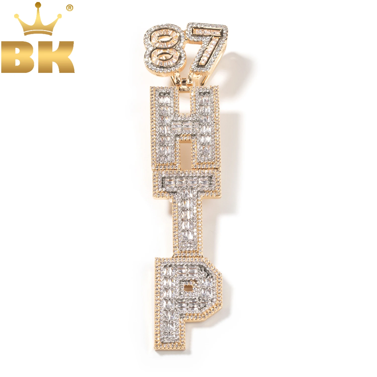 

THE BLING KING Personalized Small Letters Clasp Custom Vertical Name Numbers Pendant Micro Paved CZ Necklace Hiphop Jewelry