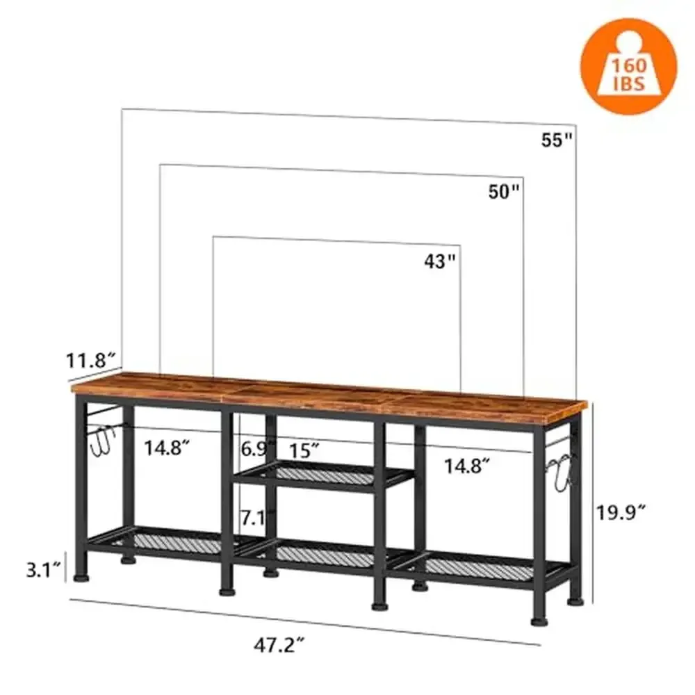 Entertainment Center TV Stand 55 Inch Media Console Table Open Storage Shelves Soundbar Shelf Sturdy Metal Frame Particleboard