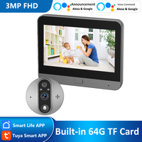 4.3 Inch 3MP Tuya Smart Life APP Battery 2.4Ghz WiFi Audio Video Digital Eye Door Bell Peephole Viewer PIR Camera Alexa Google