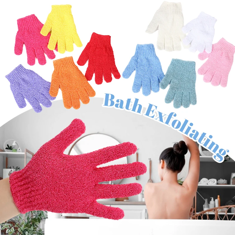 1pair Bath Gloves Exfoliating Five Fingers Gloves for Shower SPA Massage Wipe Body Scrub Back Bathing Washing Cleaning Gloves