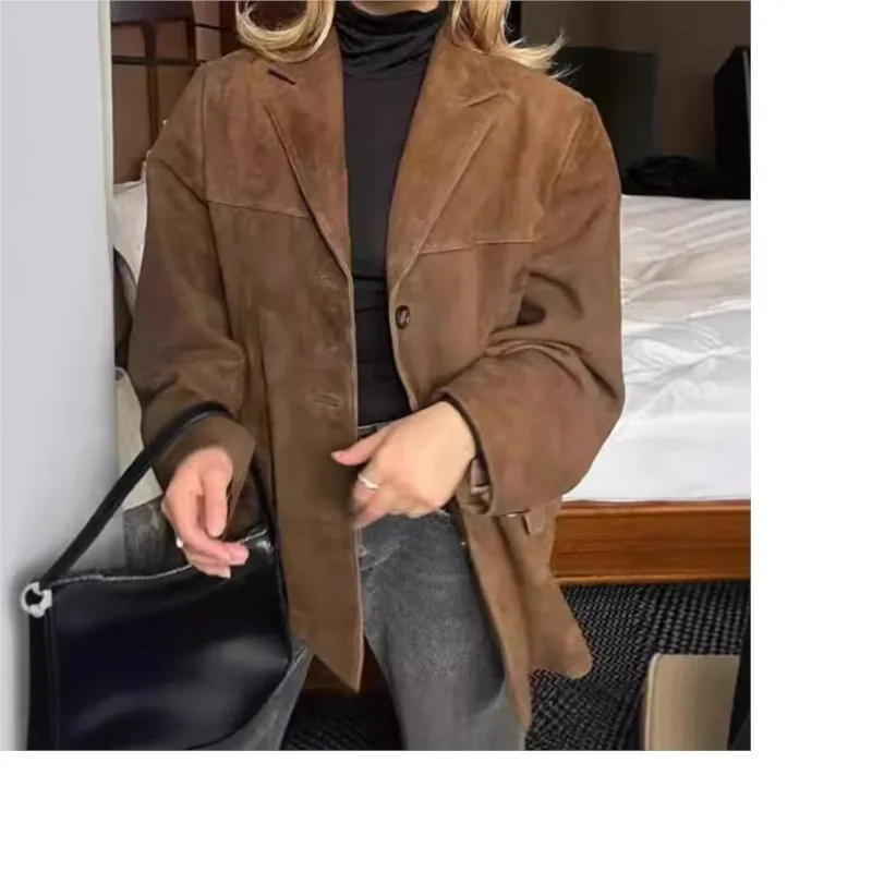 

New Brown Fashion Jacket Outwear For Woman Casual Lapel Single Breasted Long Sleeve Coat Lady Autumn High Street Versatile Tops