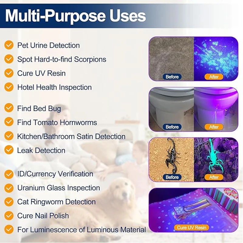 9/12/51LED UV Flashlight Portable Pet Urine Stain Money Detection Torch Blacklight Emergency Waterproof Ultraviolet Flashlight