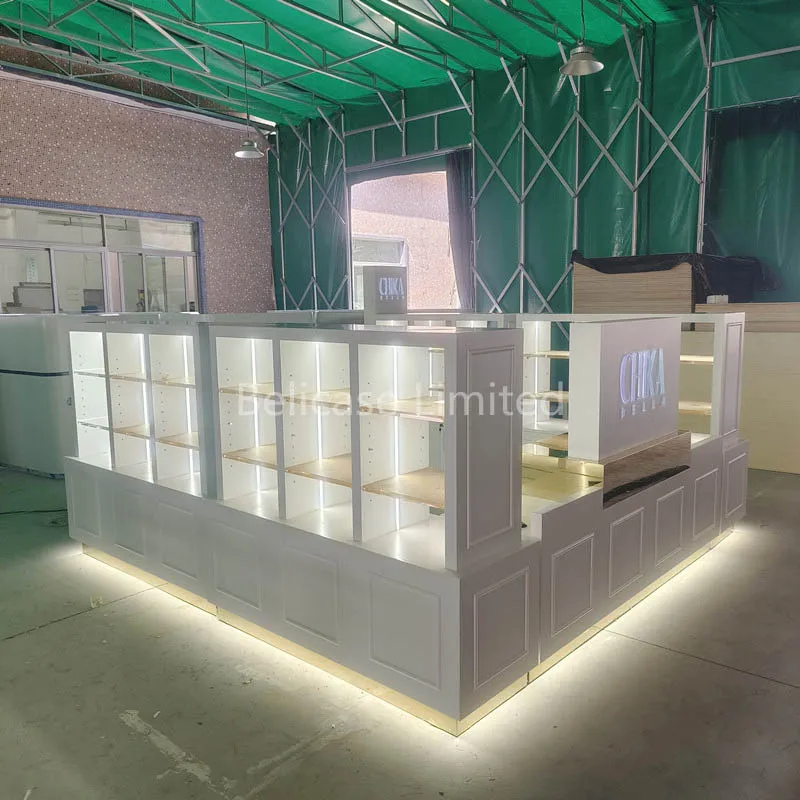 （customized）Luxury Hare Care Display Cabinet  Hair Extension Shelving Rack Custom Beauty Products Shopping Mall Kiosk Design