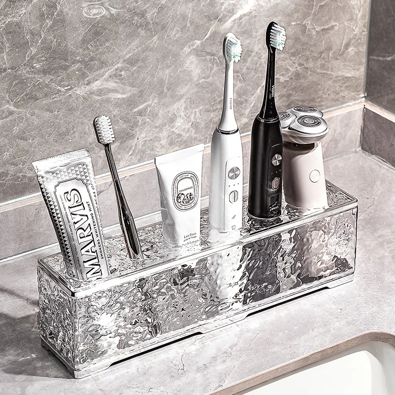 Light Luxury Trendy Shelf Glacier Pattern Toothbrush Electric Toothbrush Holder No Punching Toothpaste Storage Rack