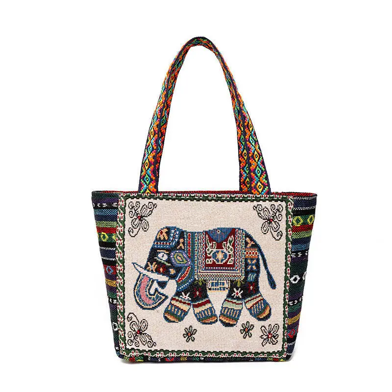 Neue ethnische Art Umhängetasche Büro Handtasche Student Leinwand Stickerei Elefant lässig Reise Lagerung Einkaufstasche für Frauen – Detail 4