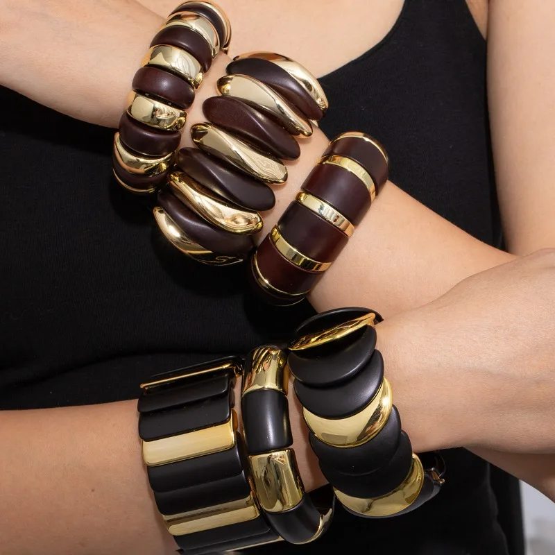 Luxury-gold-polished Exaggerated Bracelet, Gold and Silver Interwoven Necklace, Retro Valentine's Day Gift, Bracelet
