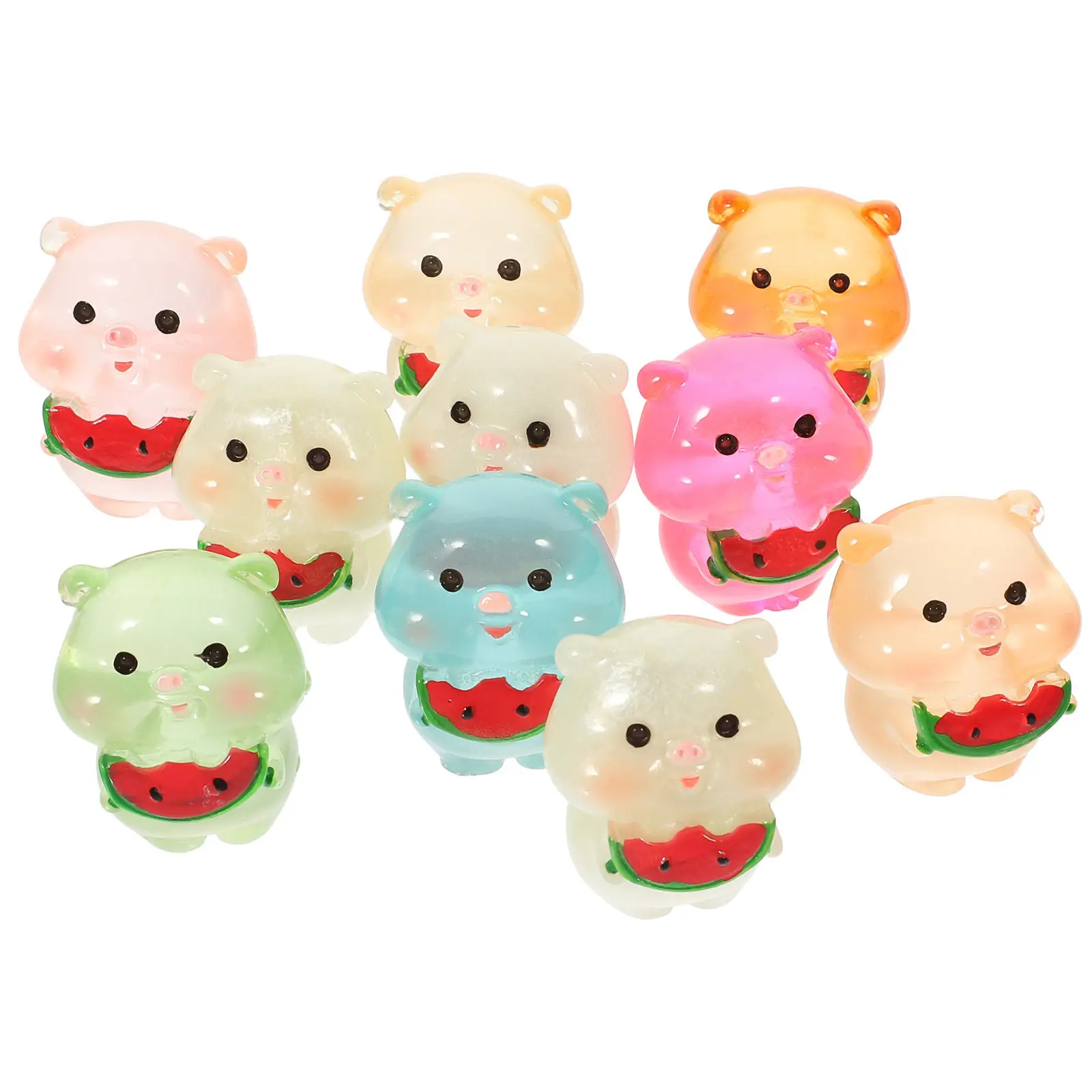 

10Pcs Night Glow Miniature Piggy Statues Resin Cute Small Pig Decoration Car Garden Micro Landscape Ornament Cartoon Animal