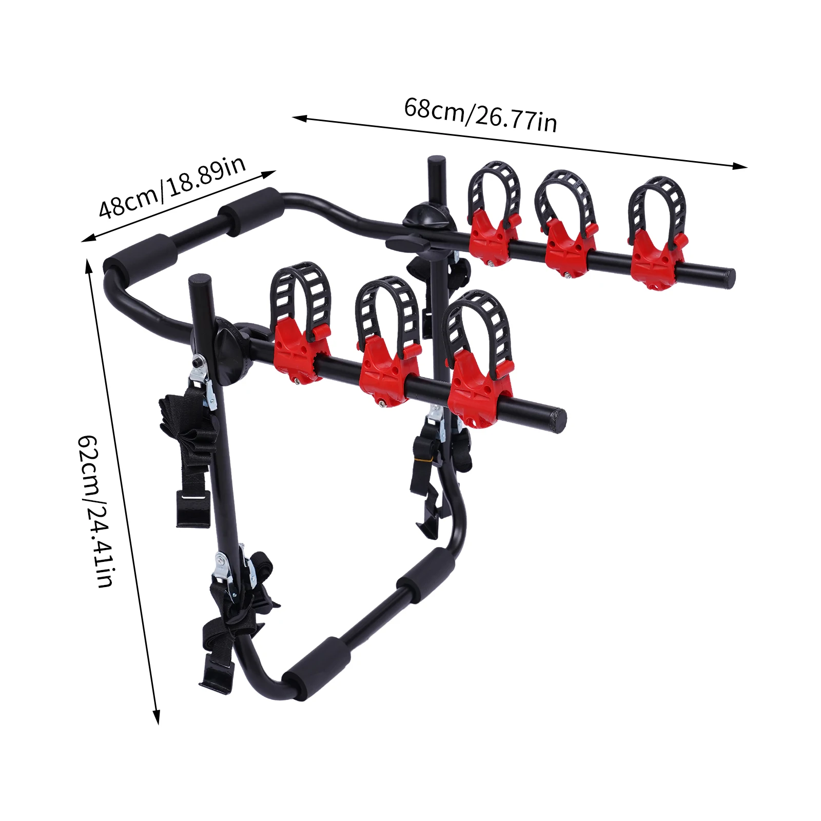 

Foldable Trunk Bike Rack, 3-Bike Carrier Rack, Trunk Mount for Car Minivan SUV, Hatchback, Sedan & Vans