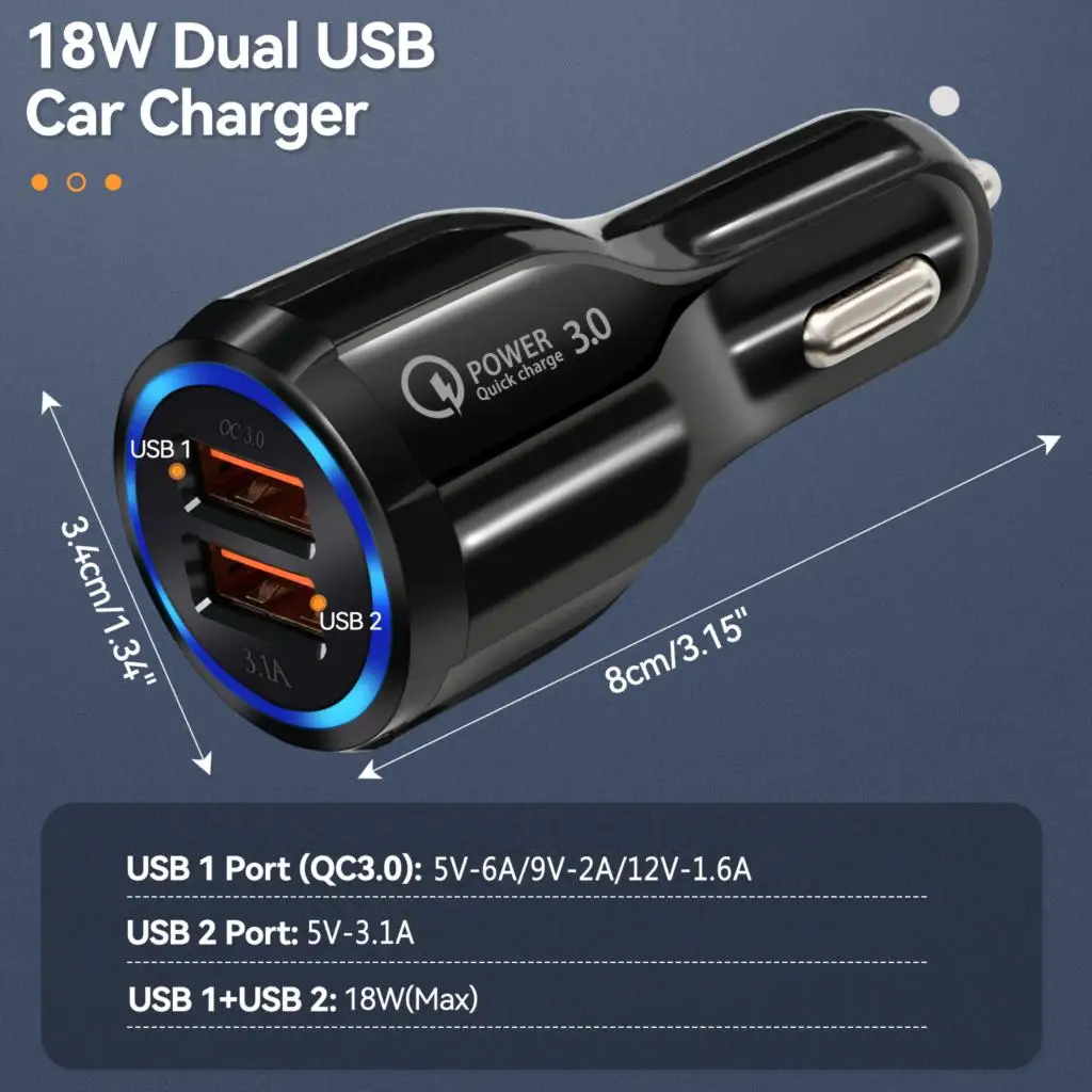 18W 3.1A Car Charger Dual USB Fast Charging QC 3.0 Phone Charger Adapter For iPhone 11 Pro Max 6 7 8 Plus Xiaomi Redmi Huawei