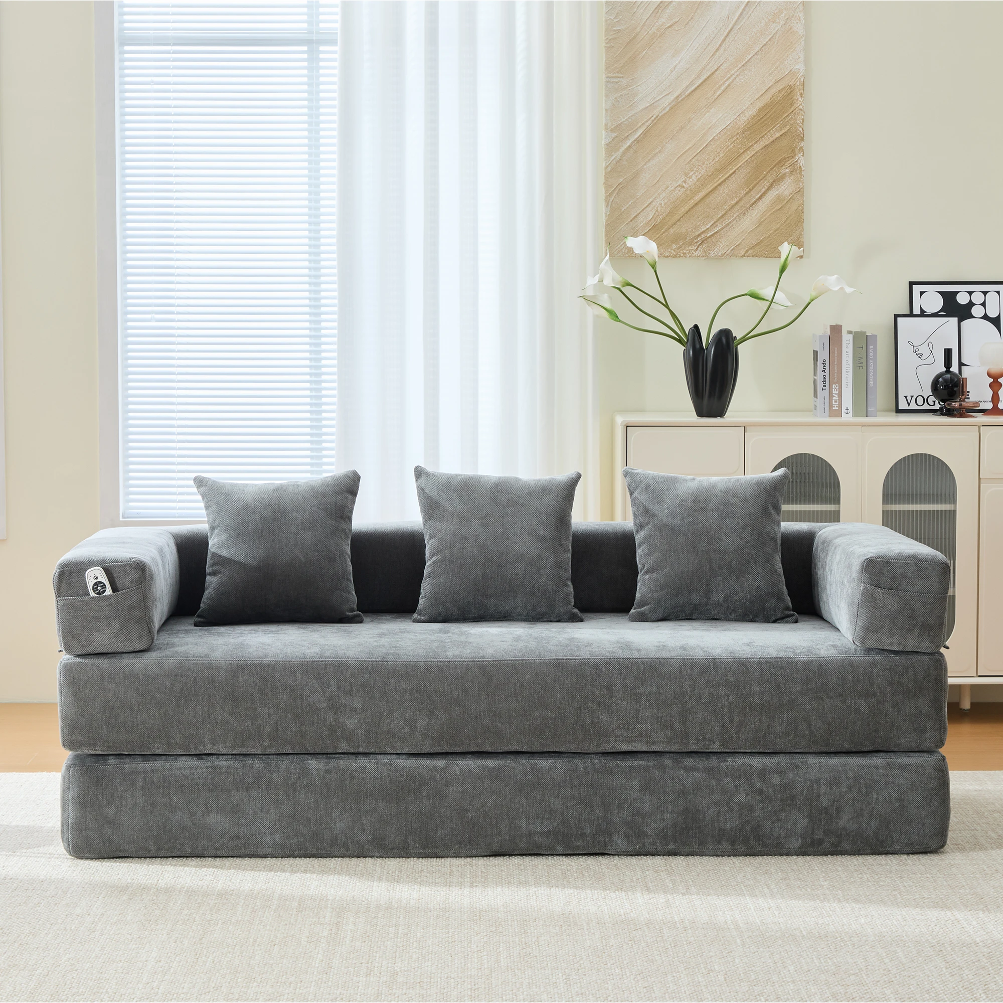 KOMHTOM Modulares Chenille-Block-Sofa, Frei Kombinierbar, Seitentaschen, Rutschfeste Unterseite