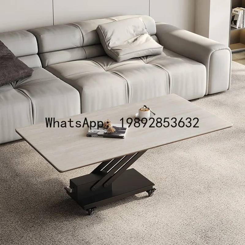 H5.18 multifunctional lift-top coffee table - travertine rock slab, 2-in-1 small apartment coffee table/dining table