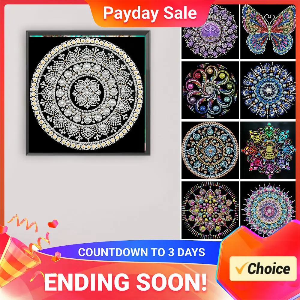 DIY Mandala Pearl Dot Painting for Adults/Beginners Gift Home Decor Pearl Painting Art Kits 25x25cm With Frame