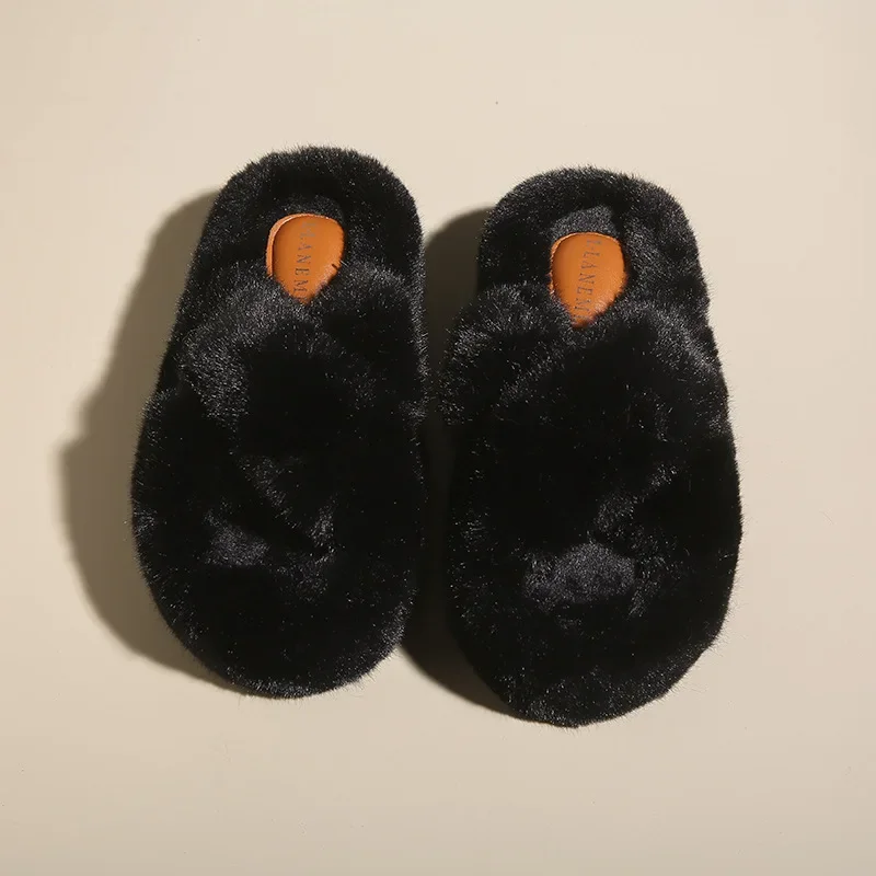 Winter Women Home Indoor Casual Fuzzy Slippers Flip Flops Fluffy Fur Cross Thick Sole Slides Outdoor Ladies Soft Plush Slippers