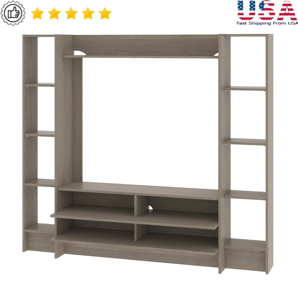 

Multifunctional Entertainment Center TV Stand Up to 42 Inch TV Adjustable Shelves Cord Management Silver Sycamore Finish